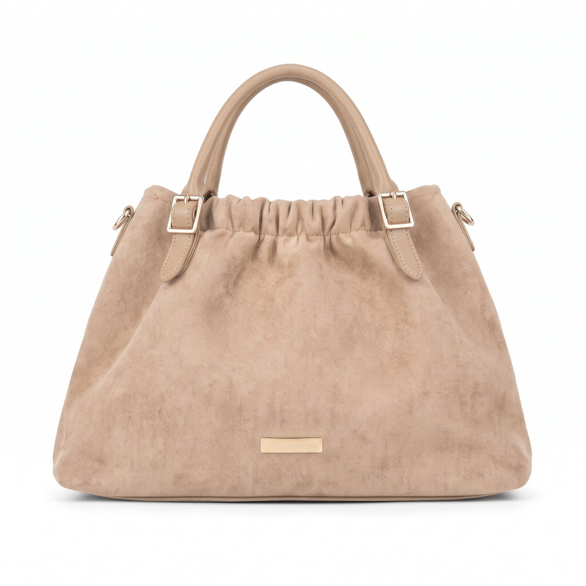 Women's Ruched Suede-Effect Handbag – Removable Crossbody Strap