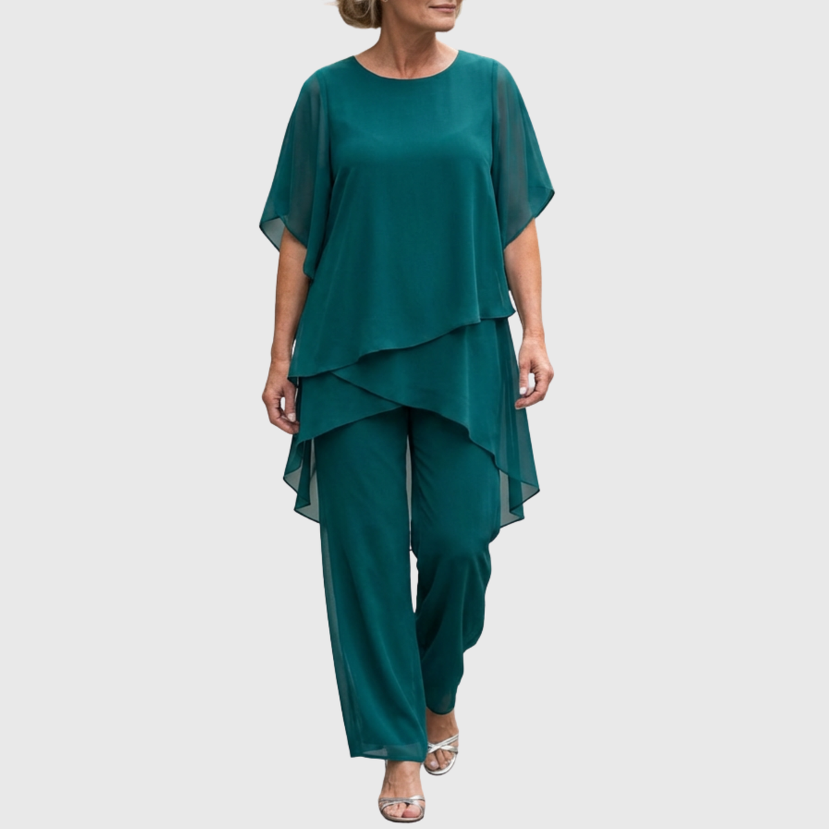 Women's Palazzo Trouser Set – Draped Top & Wide Leg Trousers
