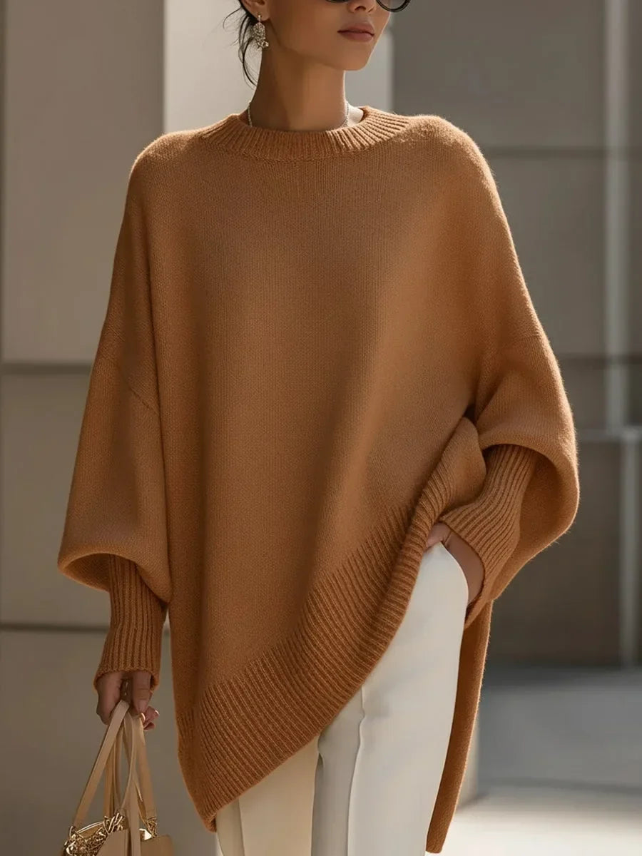Women's Oversized Asymmetric Sweater in Camel