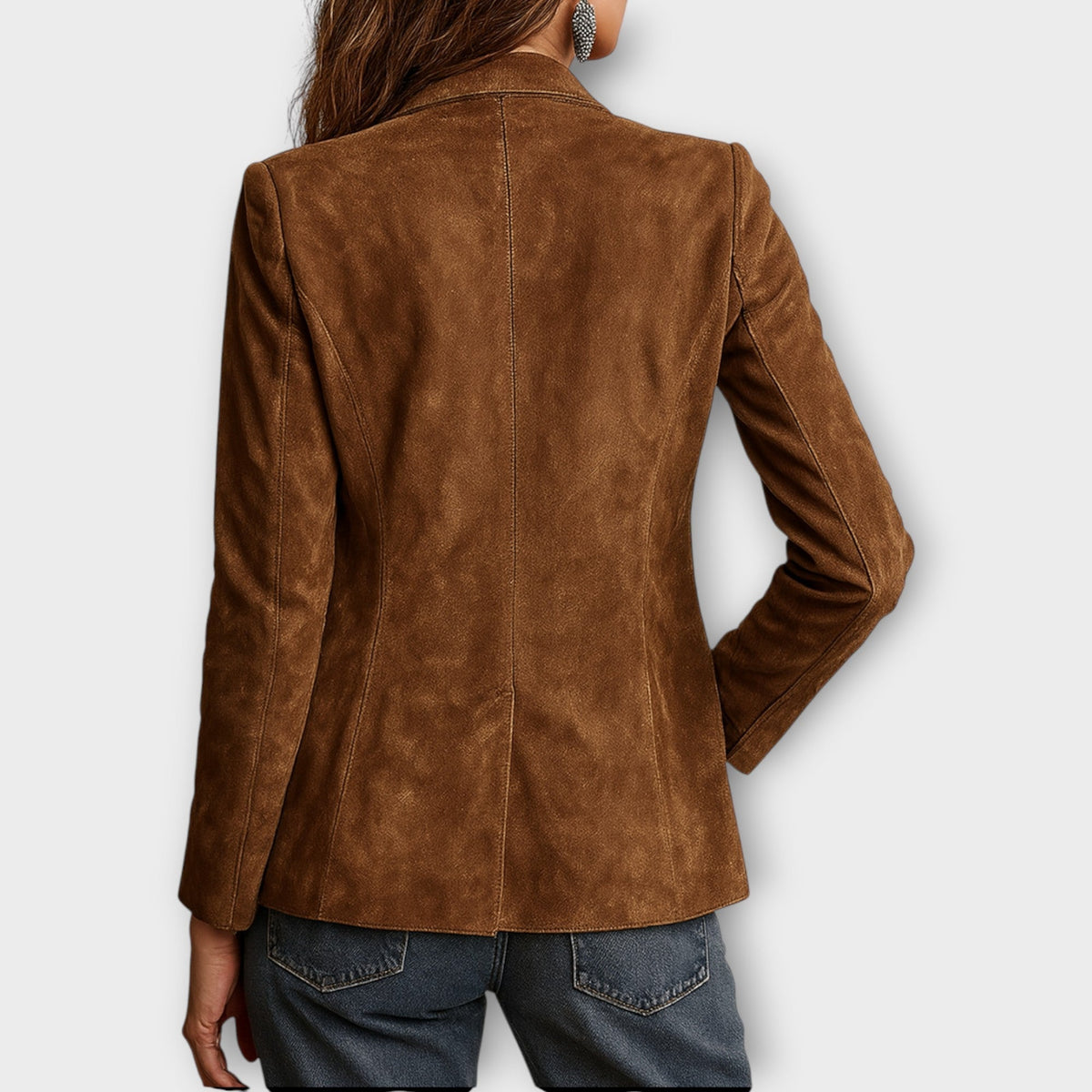 Women's Fitted Suede-Look Blazer – Buttoned with Pockets