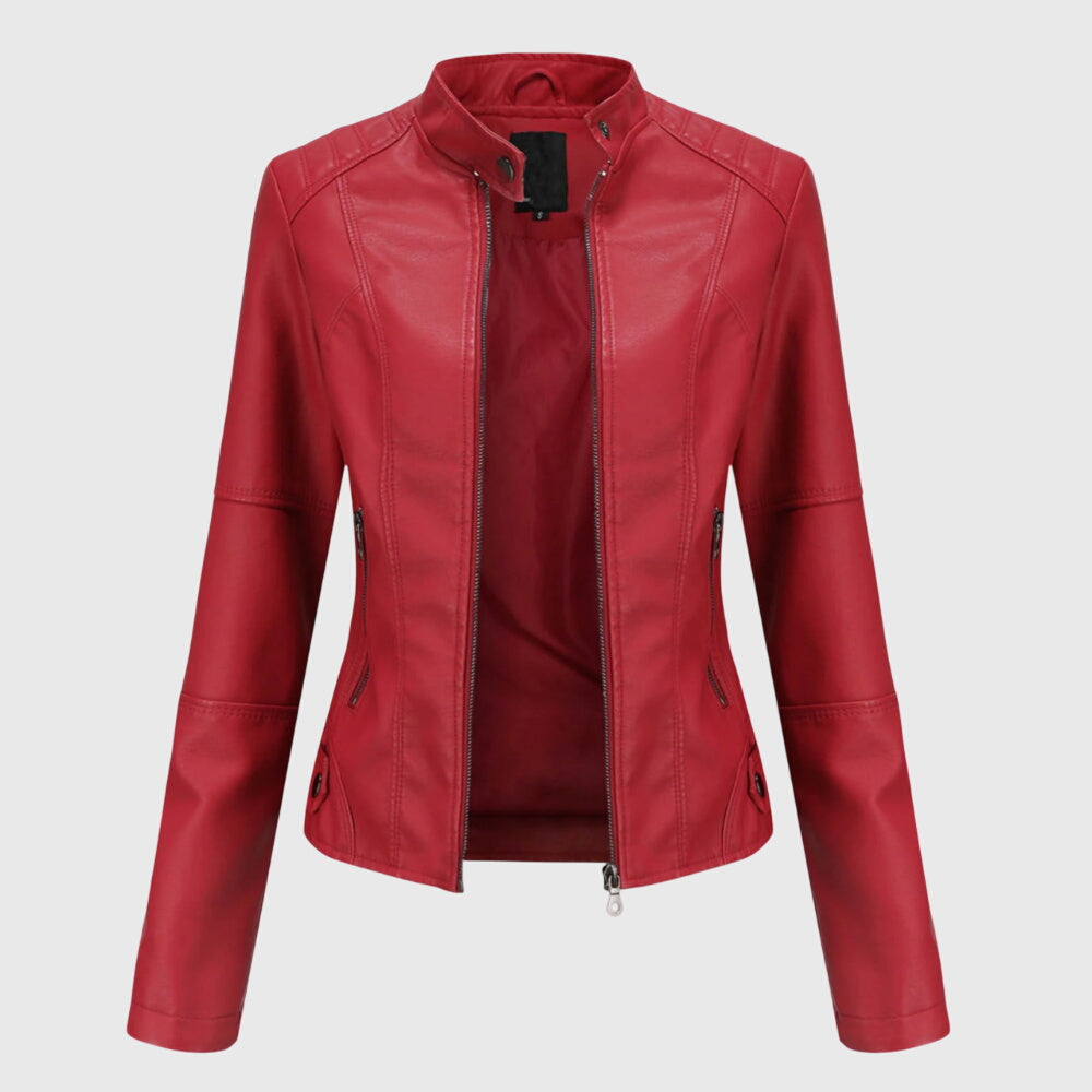 Women's Faux-Leather Jacket – Zipped Stand Collar