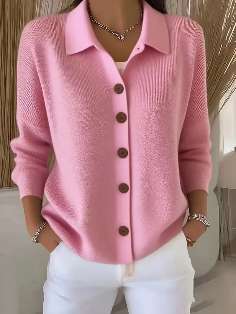Women's Shirt-Collar Cardigan – Fine Knit Buttoned