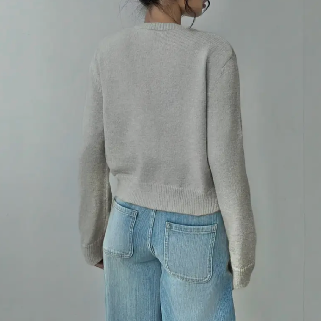 Women's Cropped Cardigan – Ribbed Knit Buttoned Crew Neck