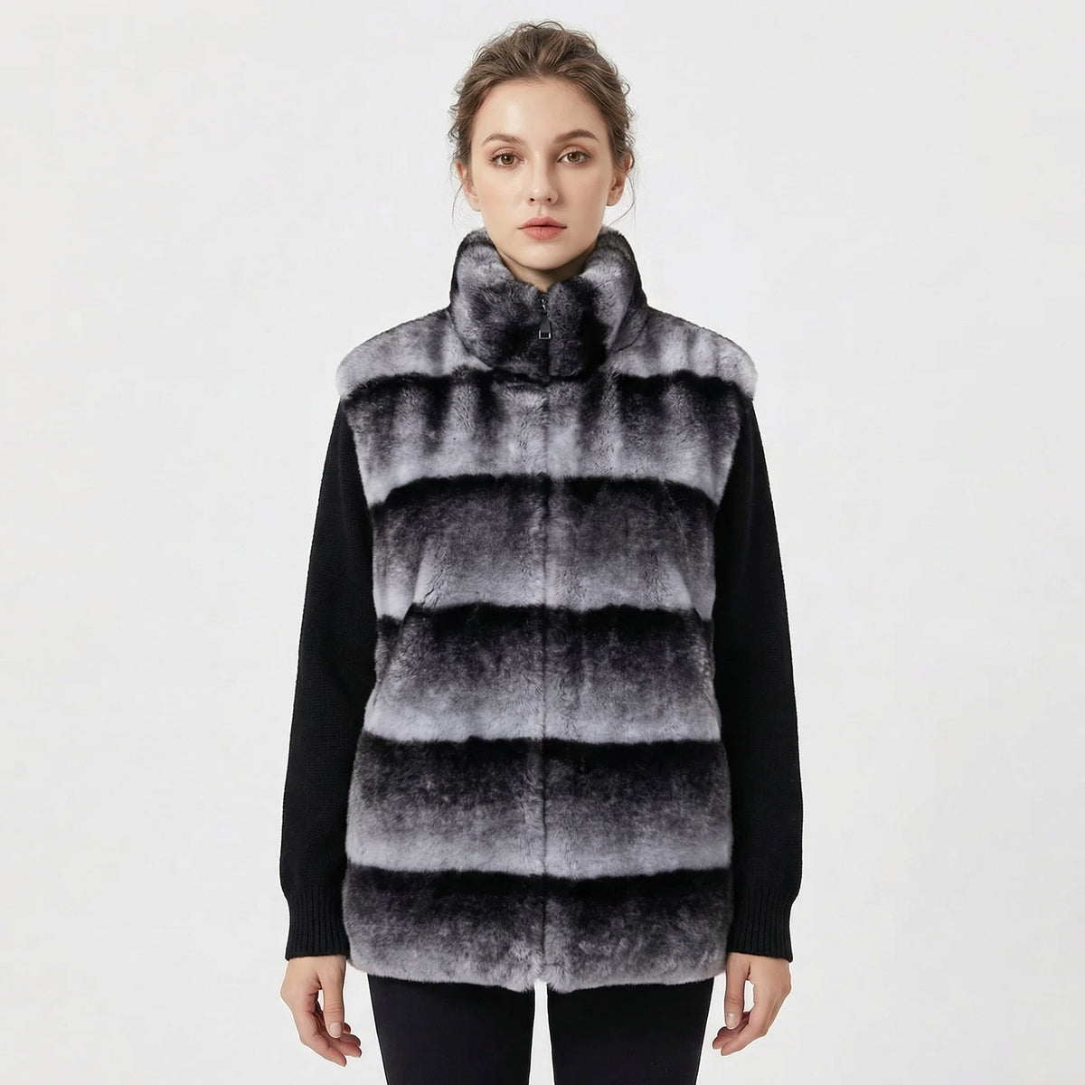 Women's Stitching Contrast Fur Coat