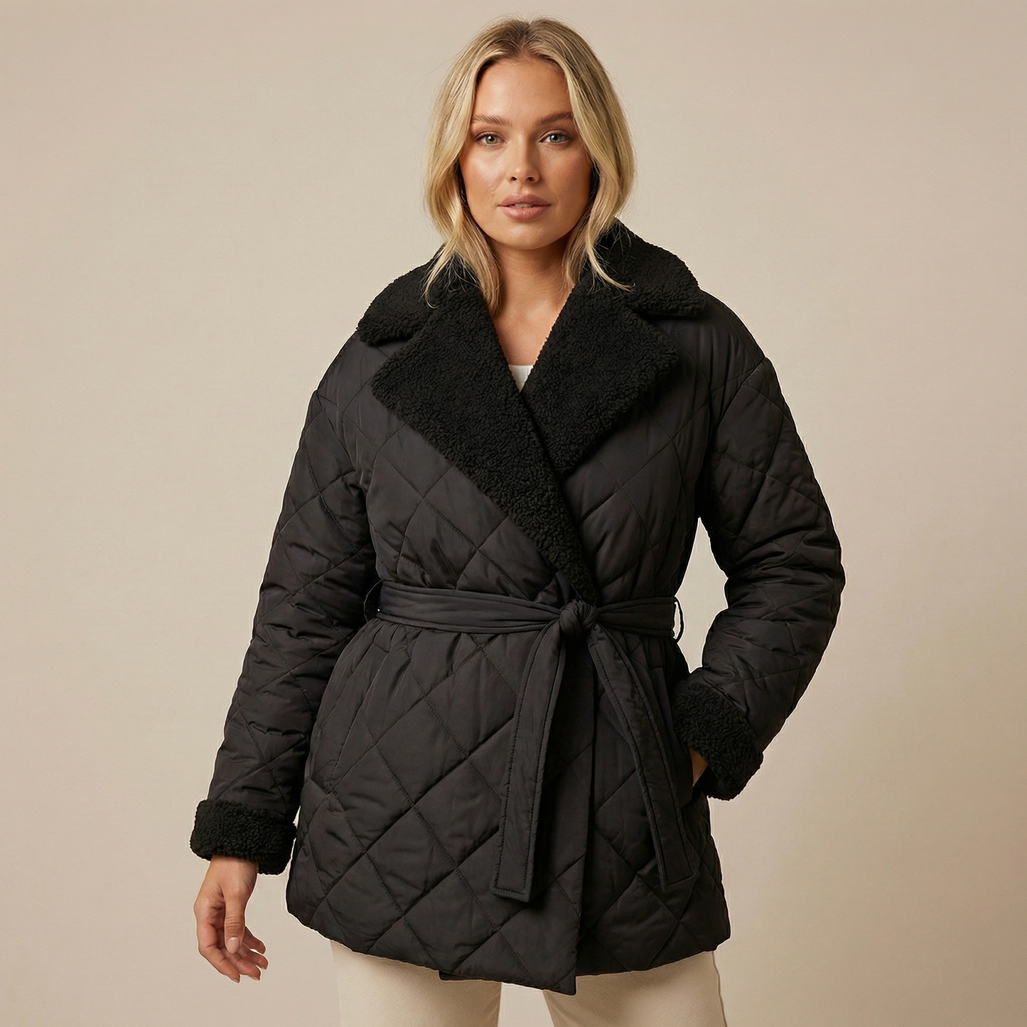 Women's Quilted Belted Wrap Puffer Coat