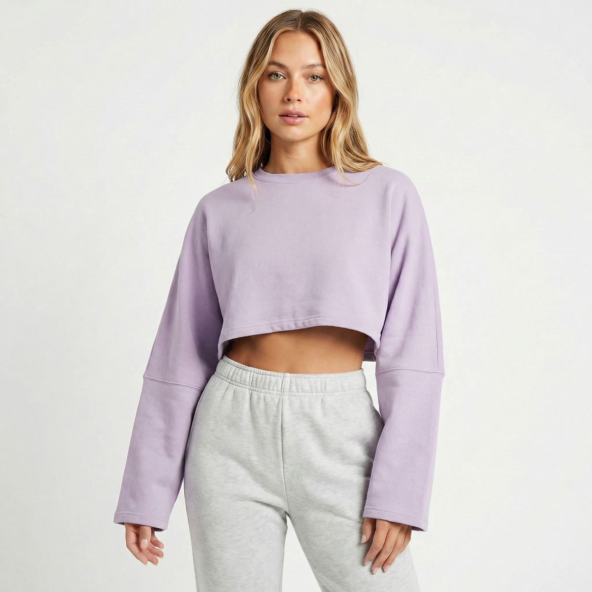 Women's Oversized Cropped Crew Neck Sweatshirt Loungewear Top
