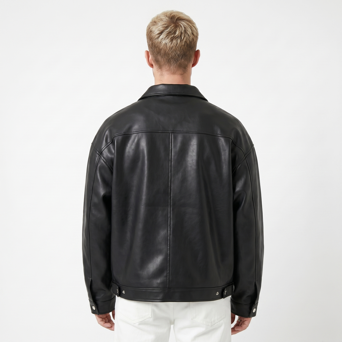 Men's Oversized Faux Leather Biker Jacket Hip-Length