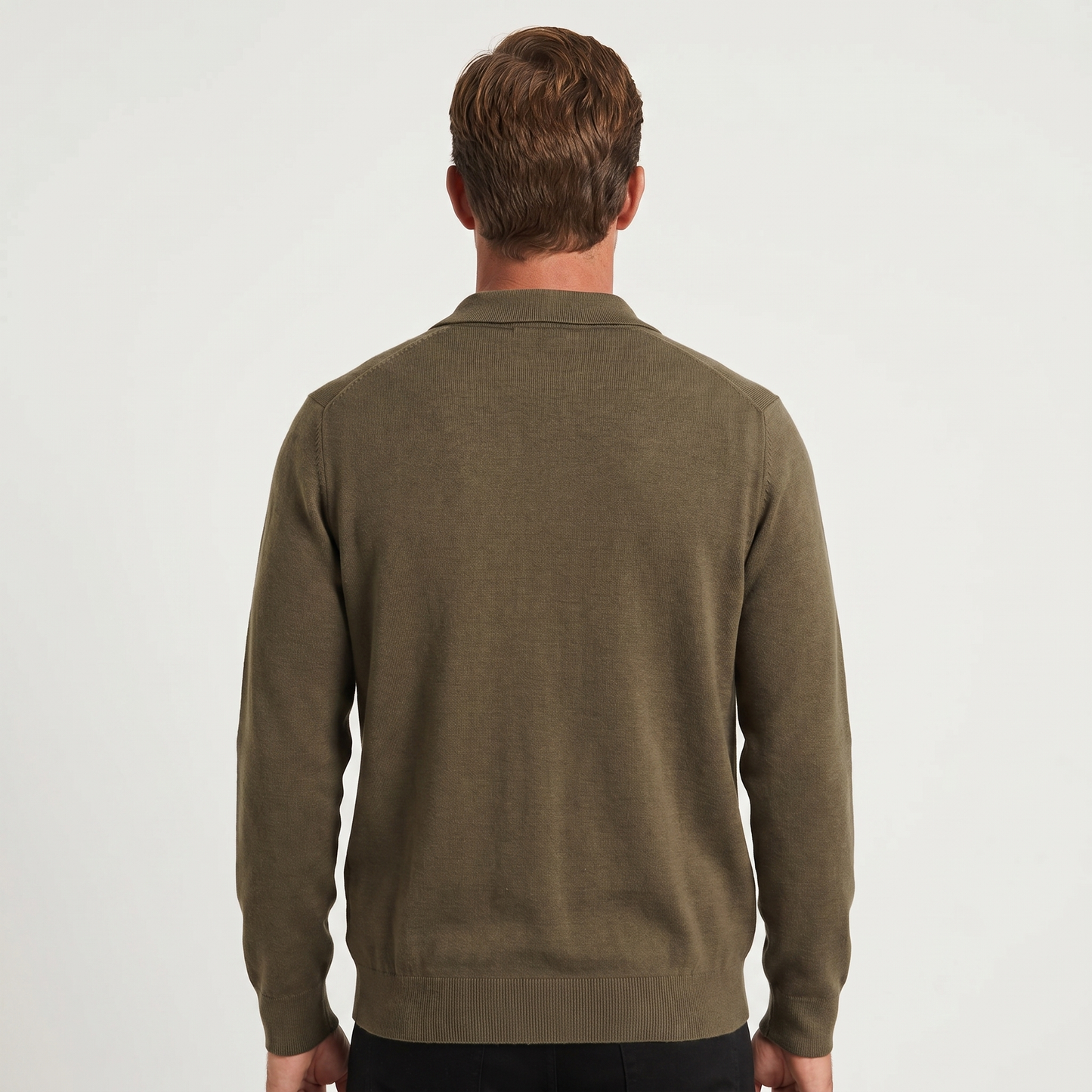 Men's Polo Collar Wool Zip-Up Cardigan