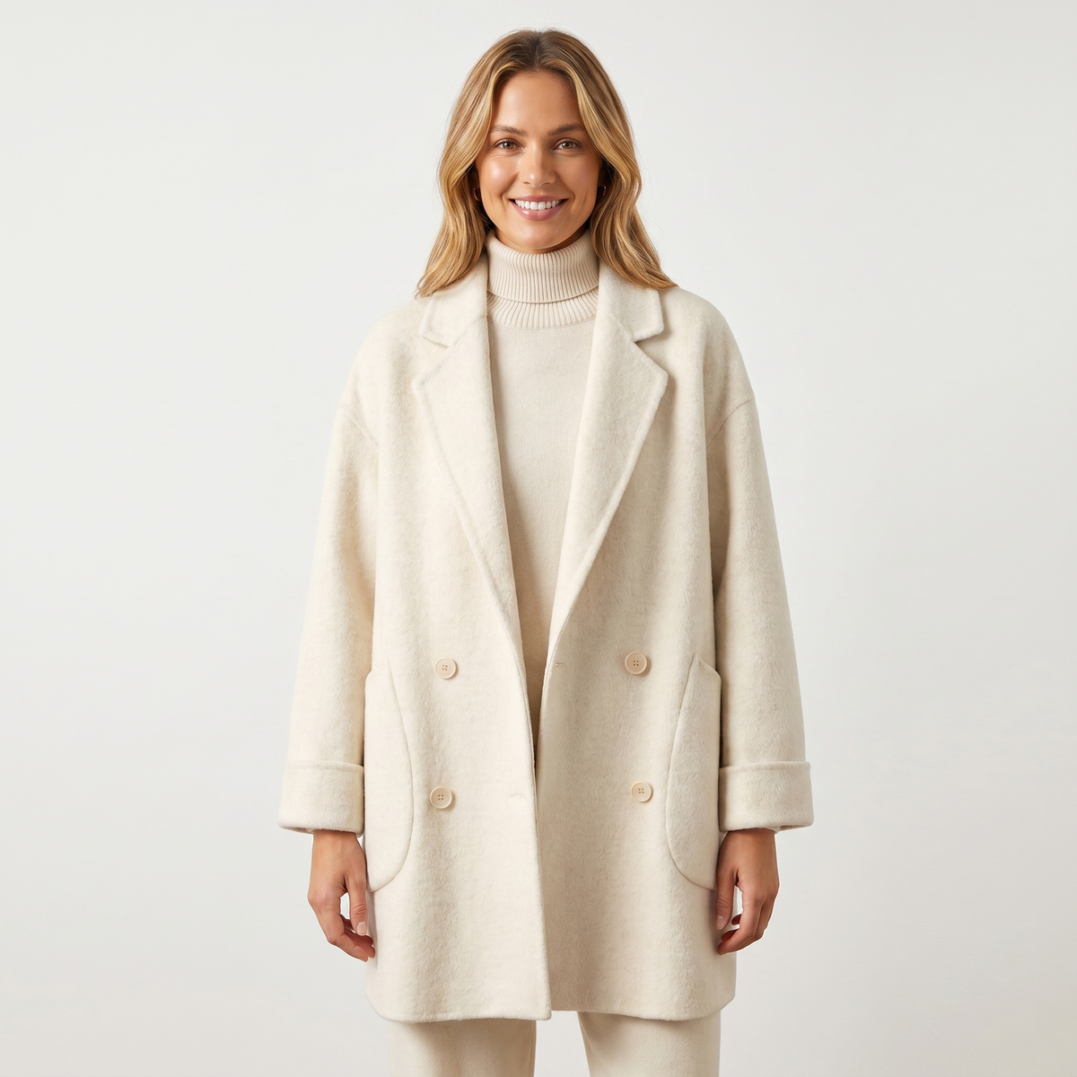 Women's Wool Double-Breasted Coat – Oversized Mid-Length