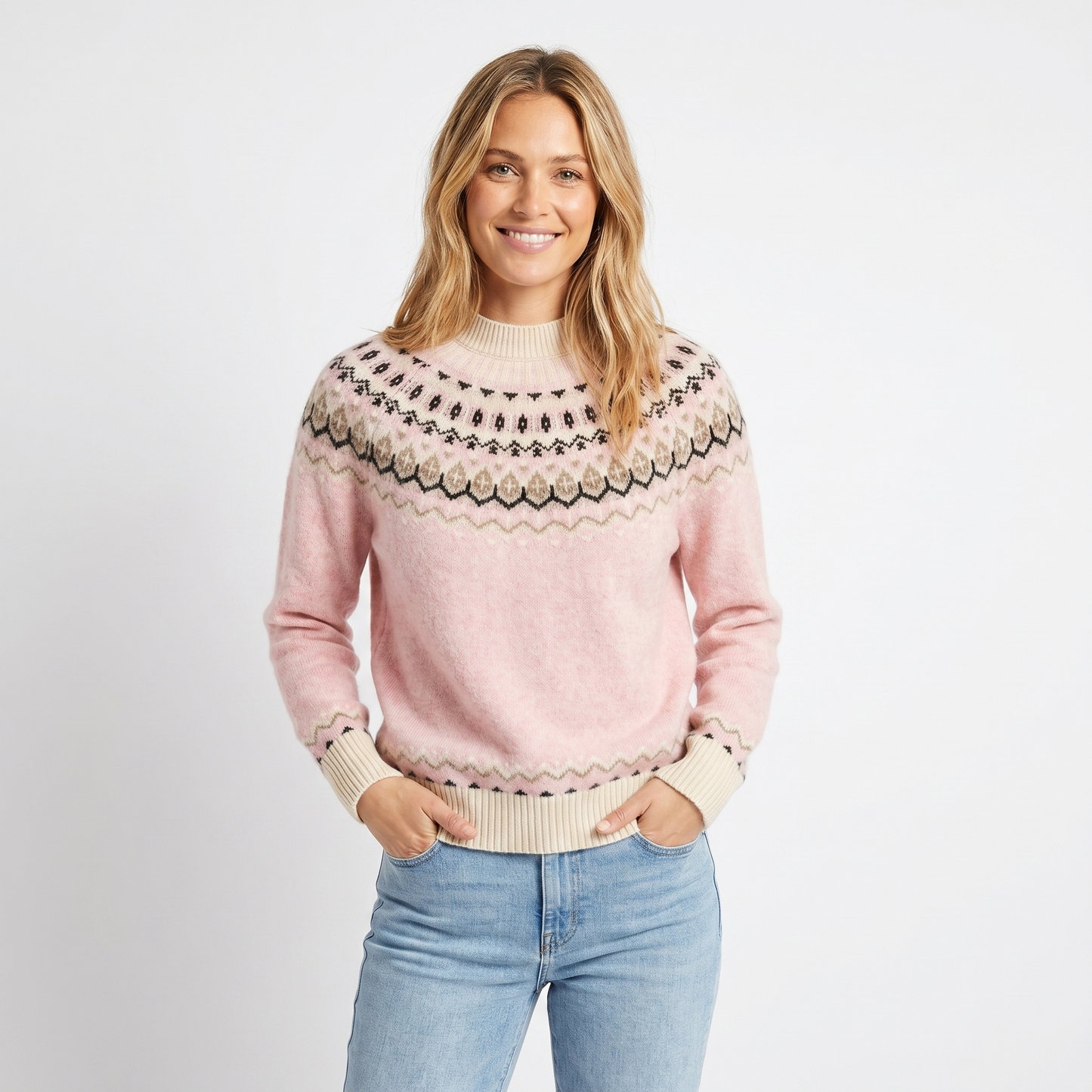 Womens Cashmere Jumper – Fair Isle Yoke Jacquard