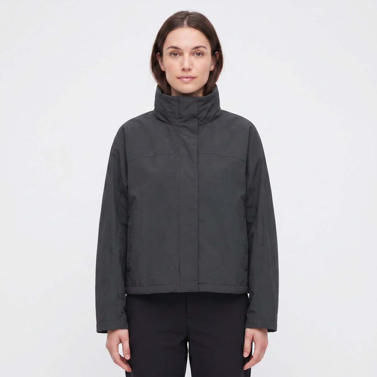 Women's Funnel Neck Jacket – Minimal Shell Oversized Concealed Placket