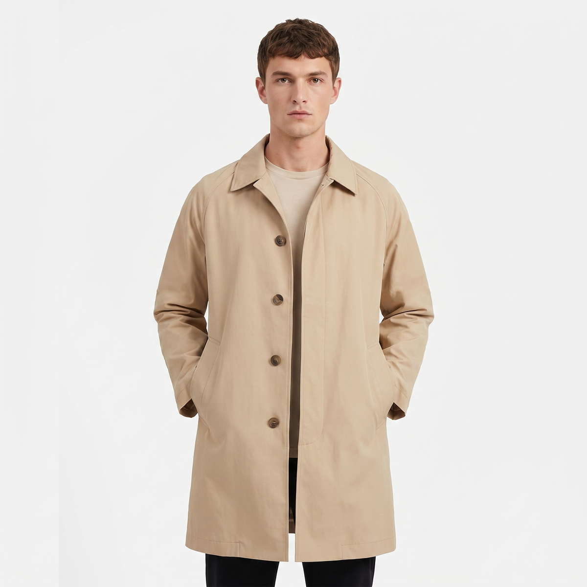 Men's Mac Coat Single Breasted Button Front Raincoat Mid Length Casual Overcoat