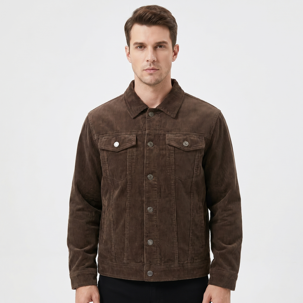 Men's Corduroy Trucker Jacket Button Front Lined Chest Pocket Casual Overshirt Coat