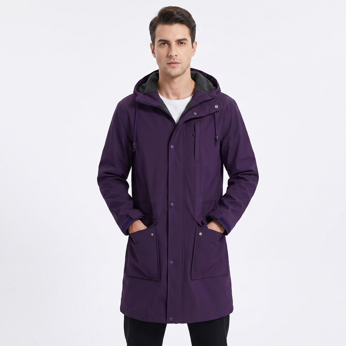 Men's Fleece Lined Softshell Parka Hooded Zip Up Longline Windproof Winter Coat