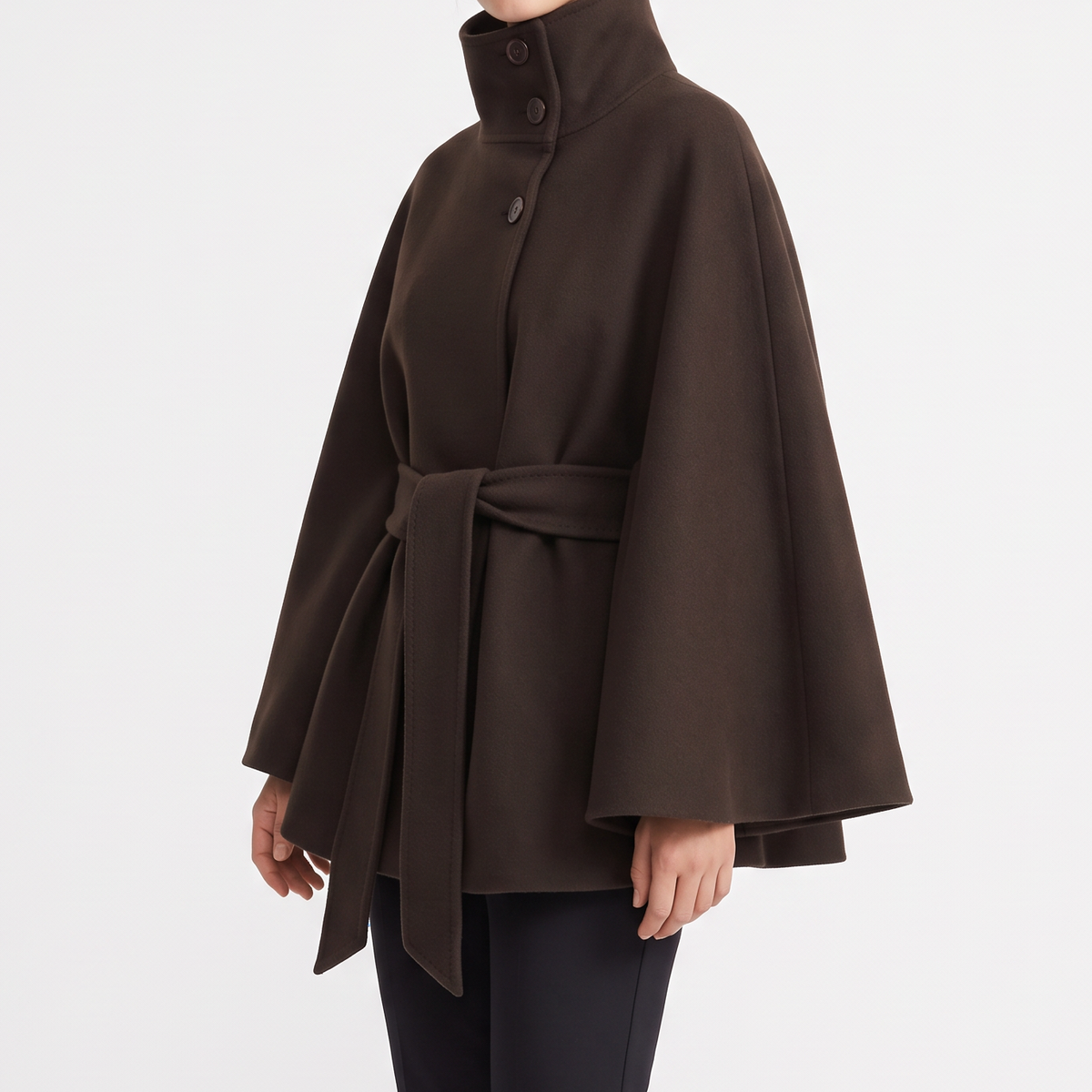 Women's Cape Coat with Belt - High Neck Wrap Cape for Fall & Winter