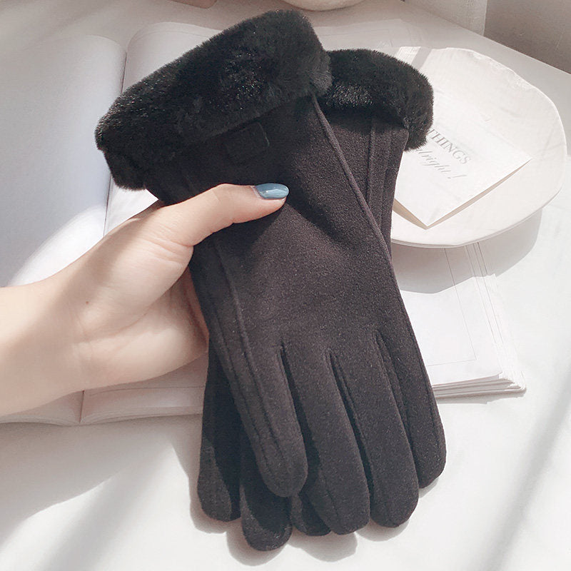 Women's Faux Fur Cuff Gloves – Soft Faux Suede Winter Gloves