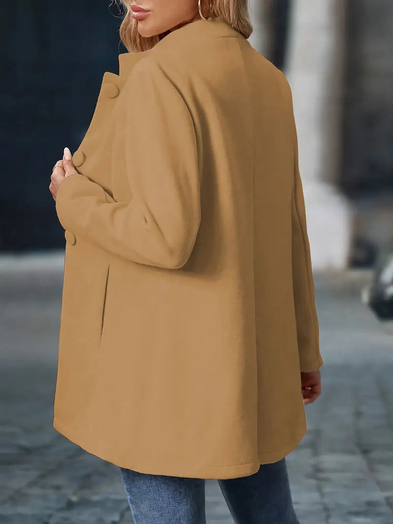 Women's Stand-Collar Jacket – Structured Buttoned with Pockets