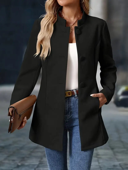 Women's Stand-Collar Jacket – Structured Buttoned with Pockets