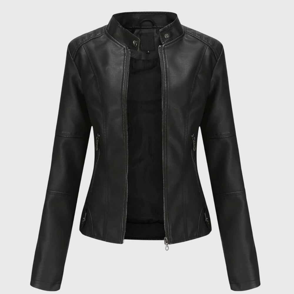 Women's Faux-Leather Jacket – Zipped Stand Collar