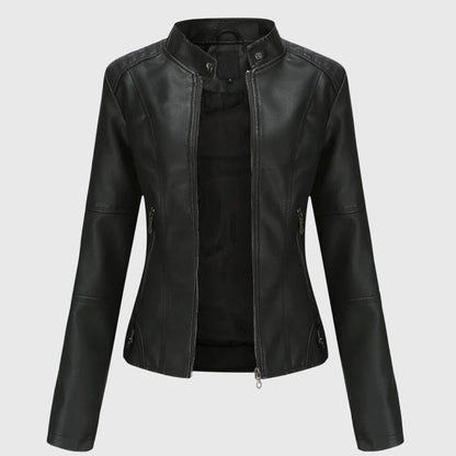 Women's Faux-Leather Jacket – Zipped Stand Collar