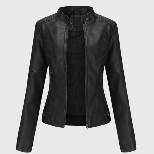 Women's Faux-Leather Jacket – Zipped Stand Collar