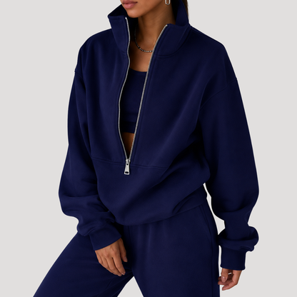 Women's Half-Zip Sweatshirt and Pants Set in Navy