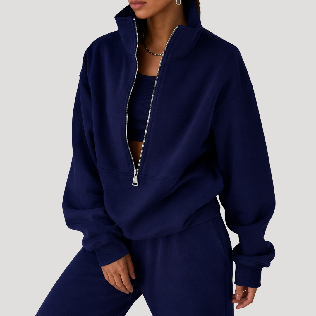 Women's Jogging Set – Half-Zip Sweatshirt and Trousers Tracksuit