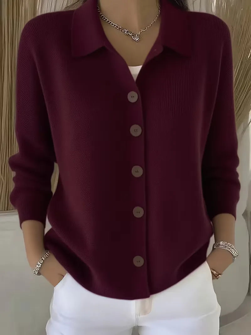 Women's Shirt-Collar Cardigan – Fine Knit Buttoned