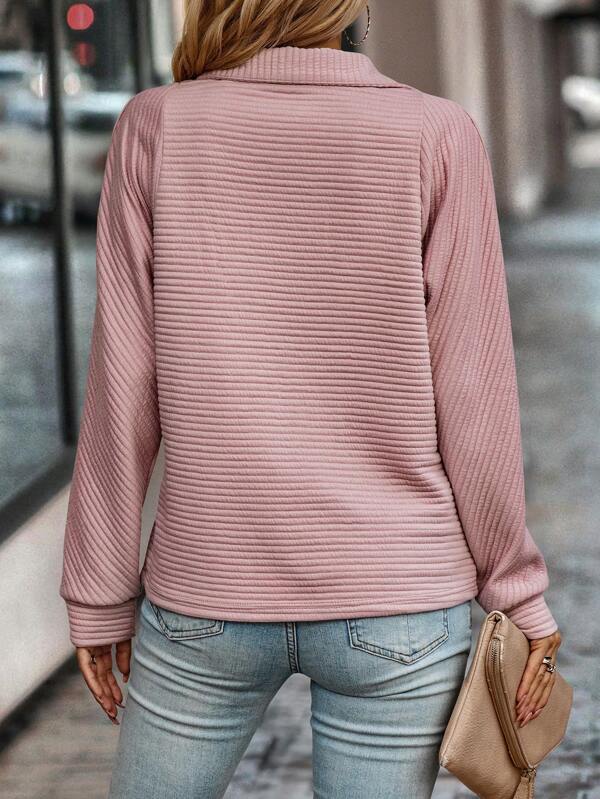 Women's Zip-Collar Jumper – Ribbed Knit Autumn Winter