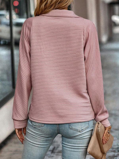 Women's Zip-Collar Jumper – Ribbed Knit Autumn Winter