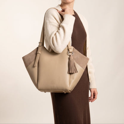 Women's Two-Tone Hobo Bag with Tassel – Crescent Shoulder Bag