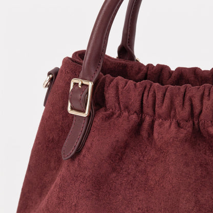 Women's Ruched Suede-Effect Handbag – Removable Crossbody Strap