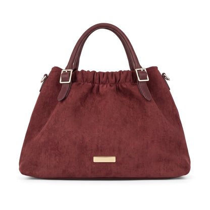 Women's Ruched Suede-Effect Handbag – Removable Crossbody Strap