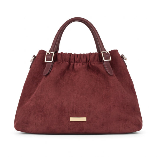 Women's Ruched Suede-Effect Handbag – Removable Crossbody Strap