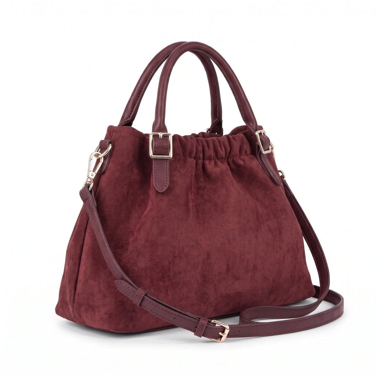 Women's Ruched Suede-Effect Handbag – Removable Crossbody Strap