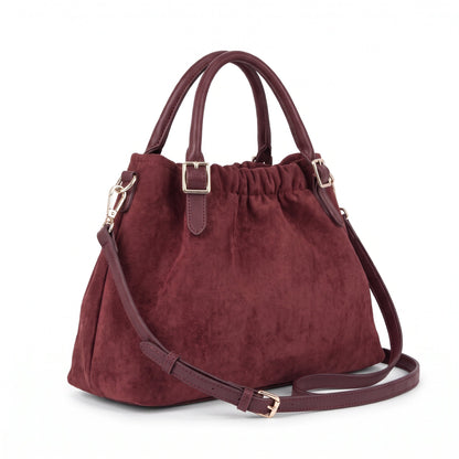 Women's Ruched Suede-Effect Handbag – Removable Crossbody Strap