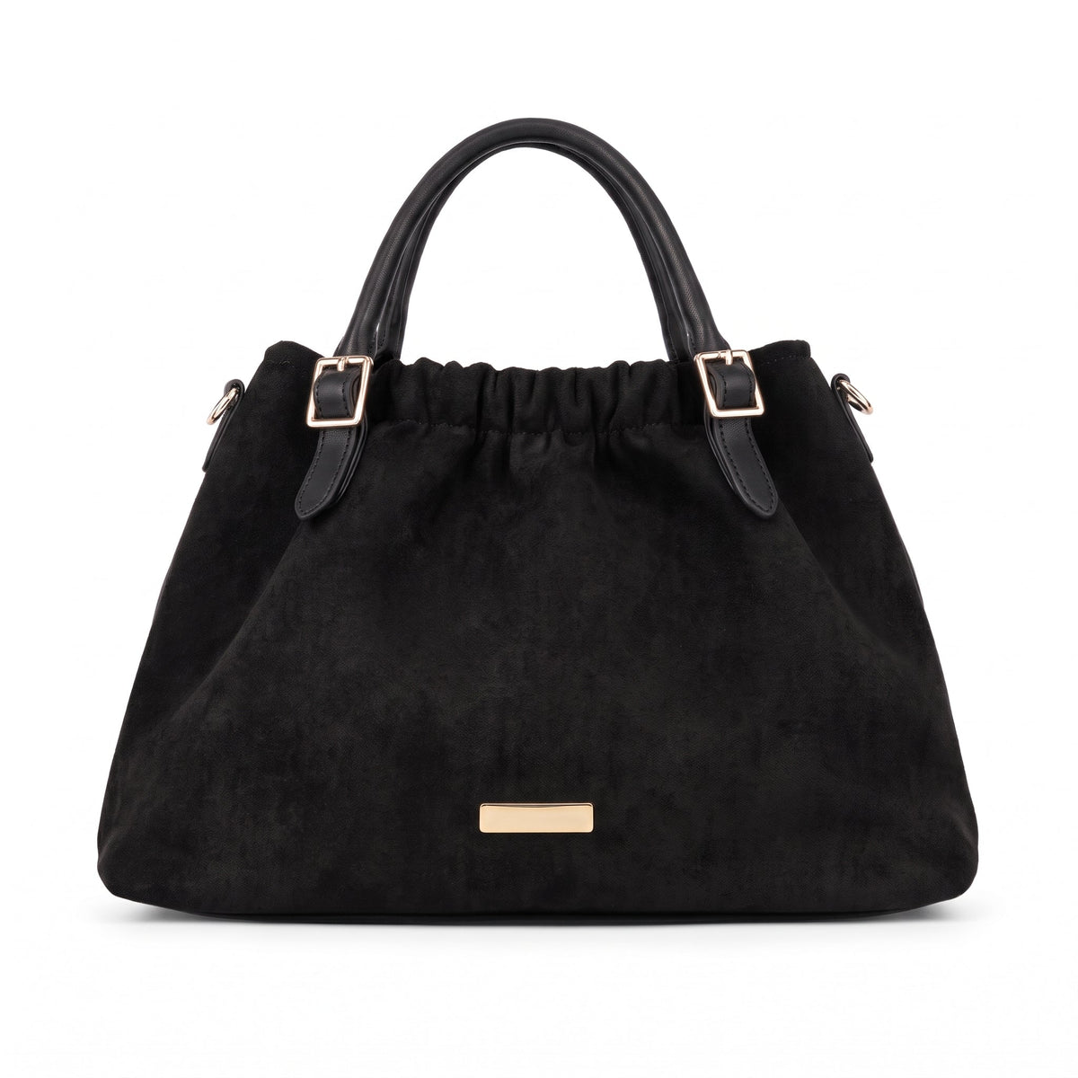Women's Ruched Suede-Effect Handbag – Removable Crossbody Strap
