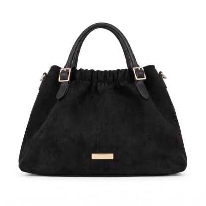 Women's Ruched Suede-Effect Handbag – Removable Crossbody Strap