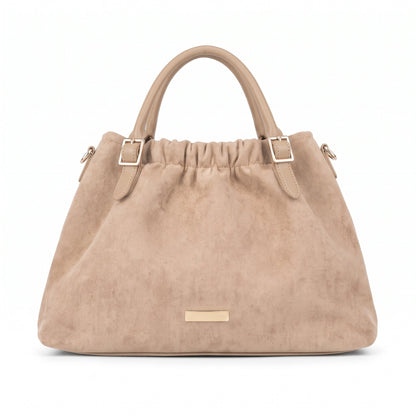 Women's Ruched Suede-Effect Handbag – Removable Crossbody Strap