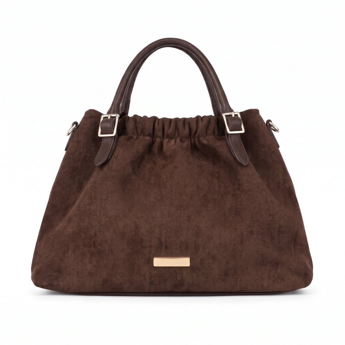 Women's Ruched Suede-Effect Handbag – Removable Crossbody Strap