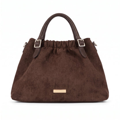 Women's Ruched Suede-Effect Handbag – Removable Crossbody Strap