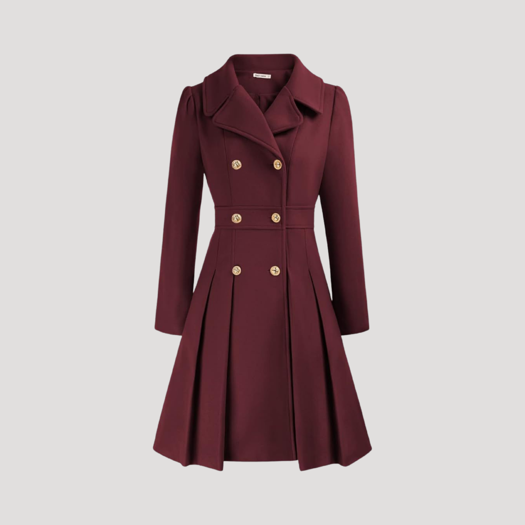 Women's Double-Breasted Coat in Burgundy