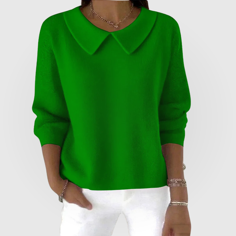 Women's Peter-Pan-Collar Jumper – Plain Knit Long Sleeves