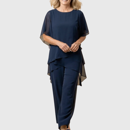 Women's Palazzo Trouser Set – Draped Top & Wide Leg Trousers