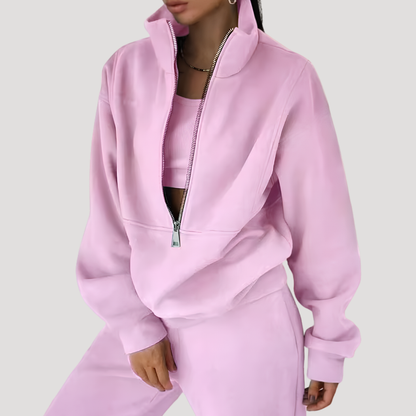 Women's Jogging Set – Half-Zip Sweatshirt and Trousers Tracksuit