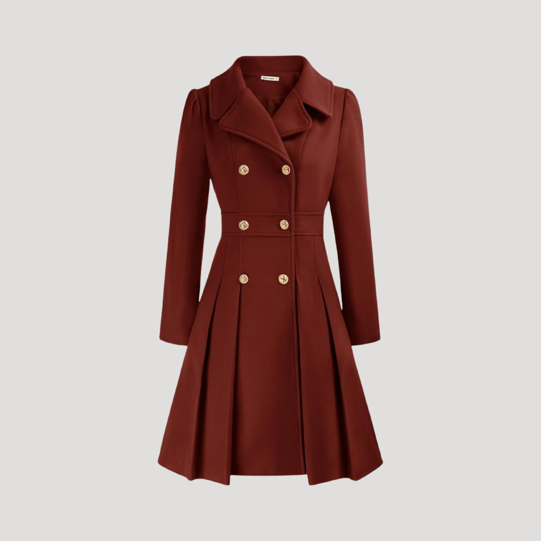 Women's Double-Breasted Coat in Dark Red