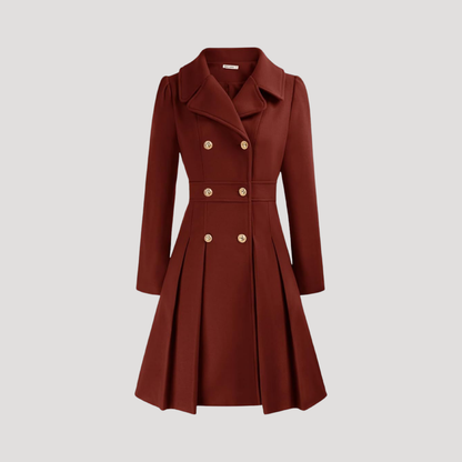 Women's Double-Breasted Coat in Dark Red