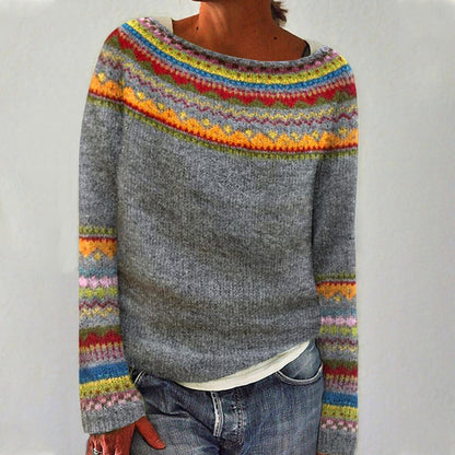 Women's Oversized Jacquard Sweater in Gray Multicolor
