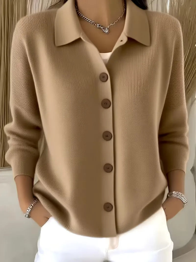 Women's Shirt-Collar Cardigan – Fine Knit Buttoned