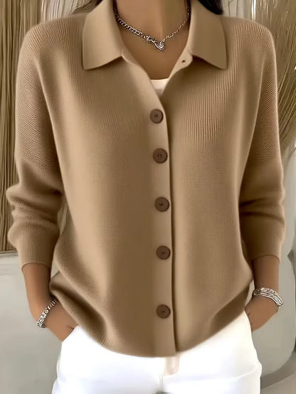 Women's Shirt-Collar Cardigan – Fine Knit Buttoned